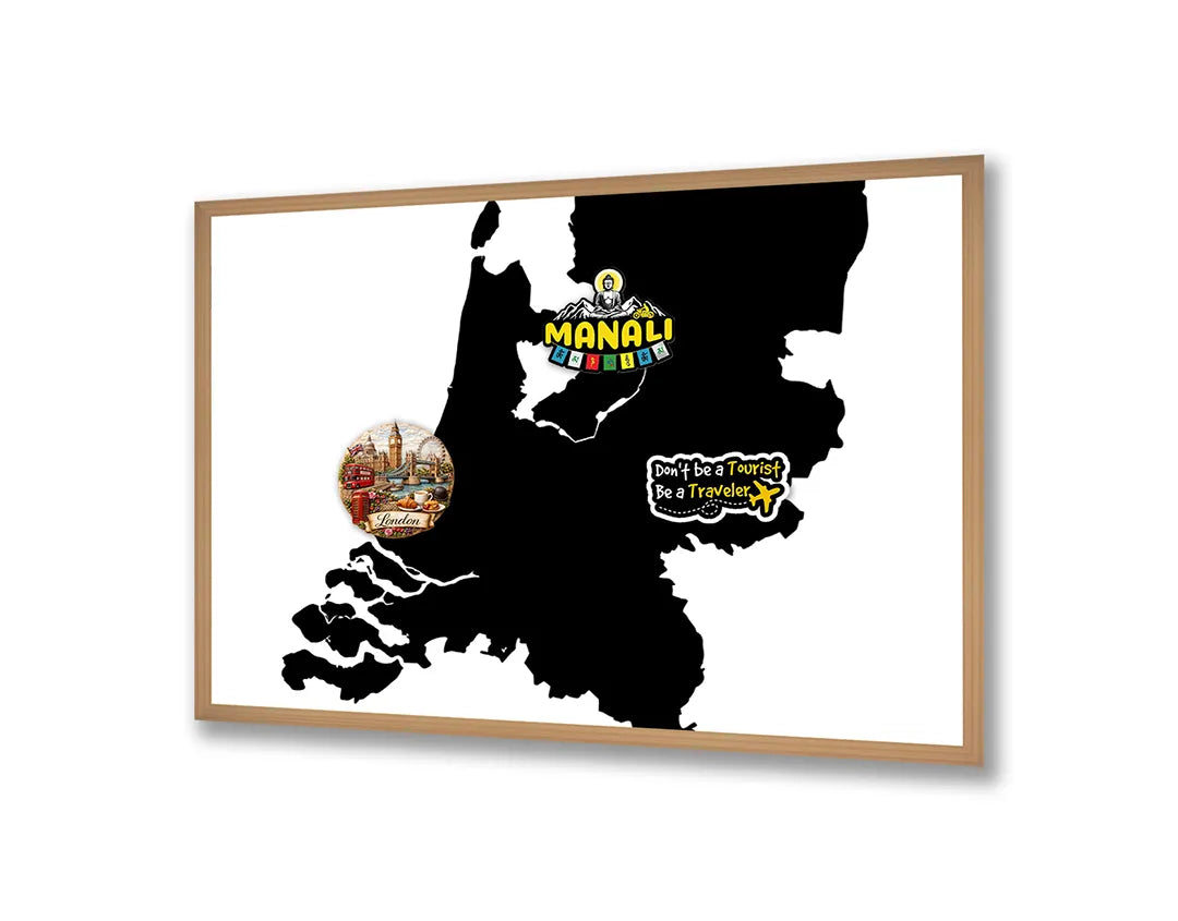 Metalen Magneetbord met afbeelding van Nederland landkaart silhouet in zwart-wit kleuren