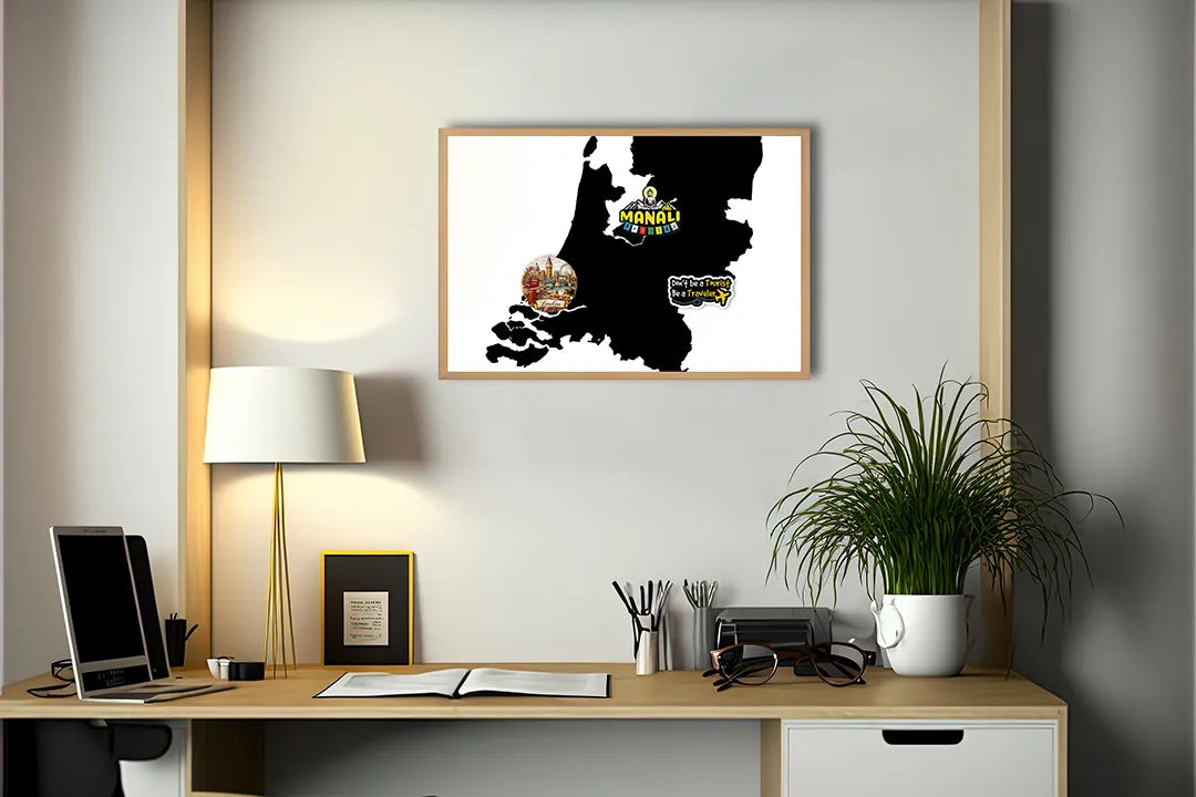 Metalen Magneetbord met afbeelding van Nederland landkaart silhouet in zwart-wit kleuren