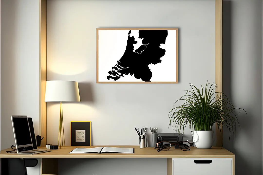 Metalen Magneetbord met afbeelding van Nederland landkaart silhouet in zwart-wit kleuren