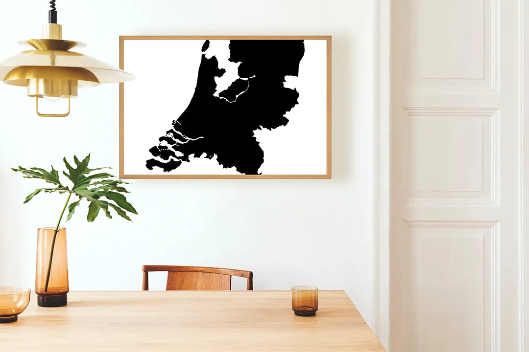 Metalen Magneetbord met afbeelding van Nederland landkaart silhouet in zwart-wit kleuren