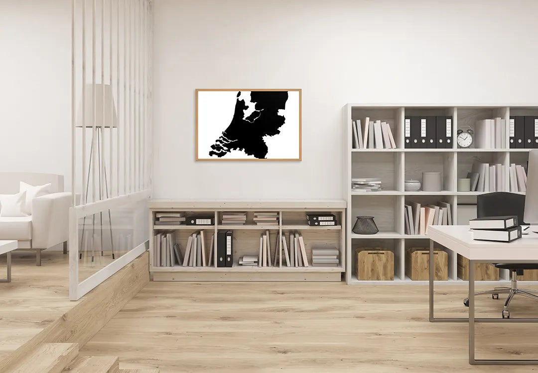 Metalen Magneetbord met afbeelding van Nederland landkaart silhouet in zwart-wit kleuren