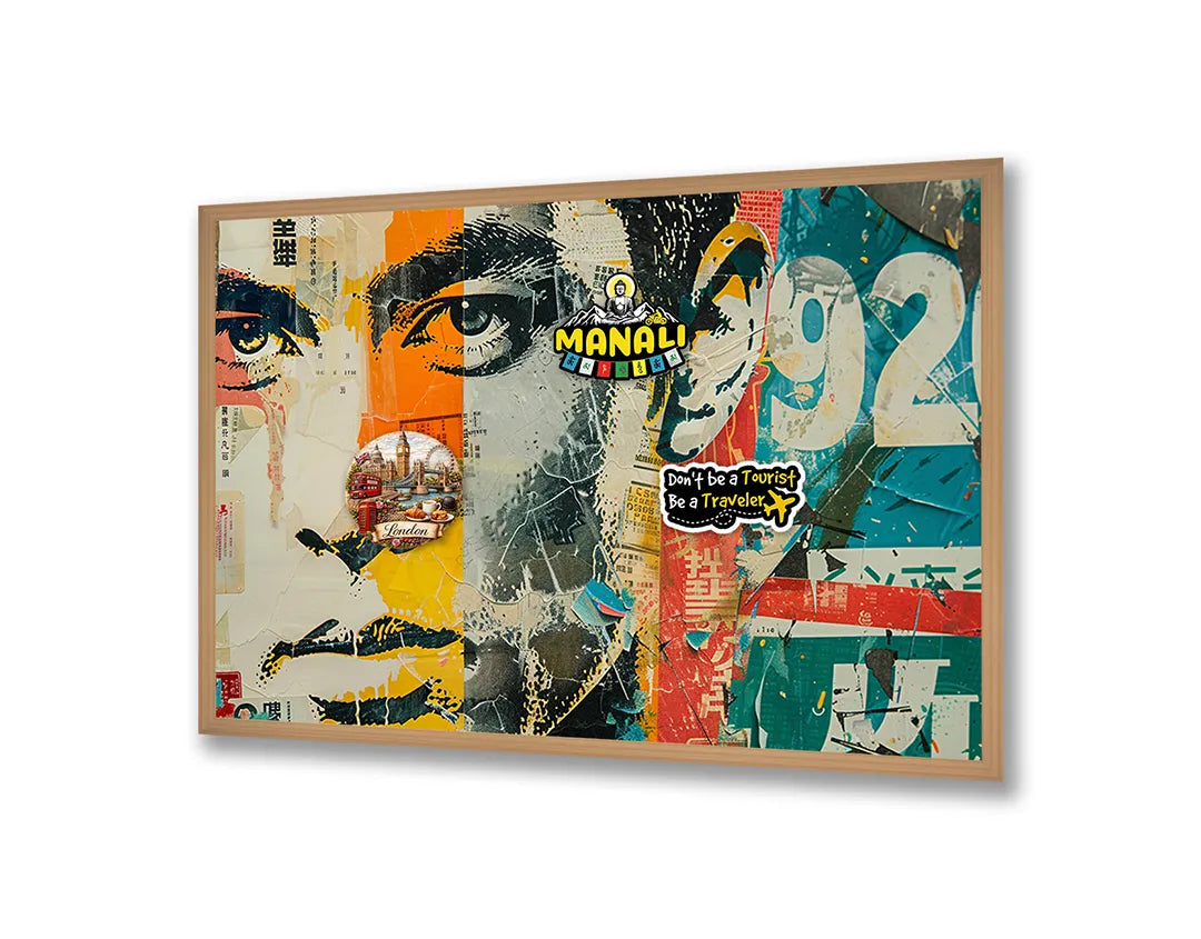 Metalen Magneetbord met hoogwaardige afbeelding van Abstract mannengezicht pop art voor aan de muur