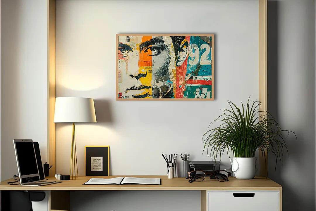 Metalen Magneetbord met hoogwaardige afbeelding van Abstract mannengezicht pop art voor aan de muur