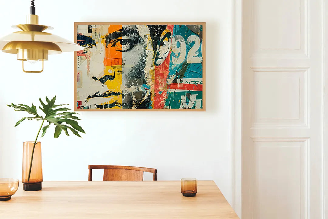 Metalen Magneetbord met hoogwaardige afbeelding van Abstract mannengezicht pop art voor aan de muur