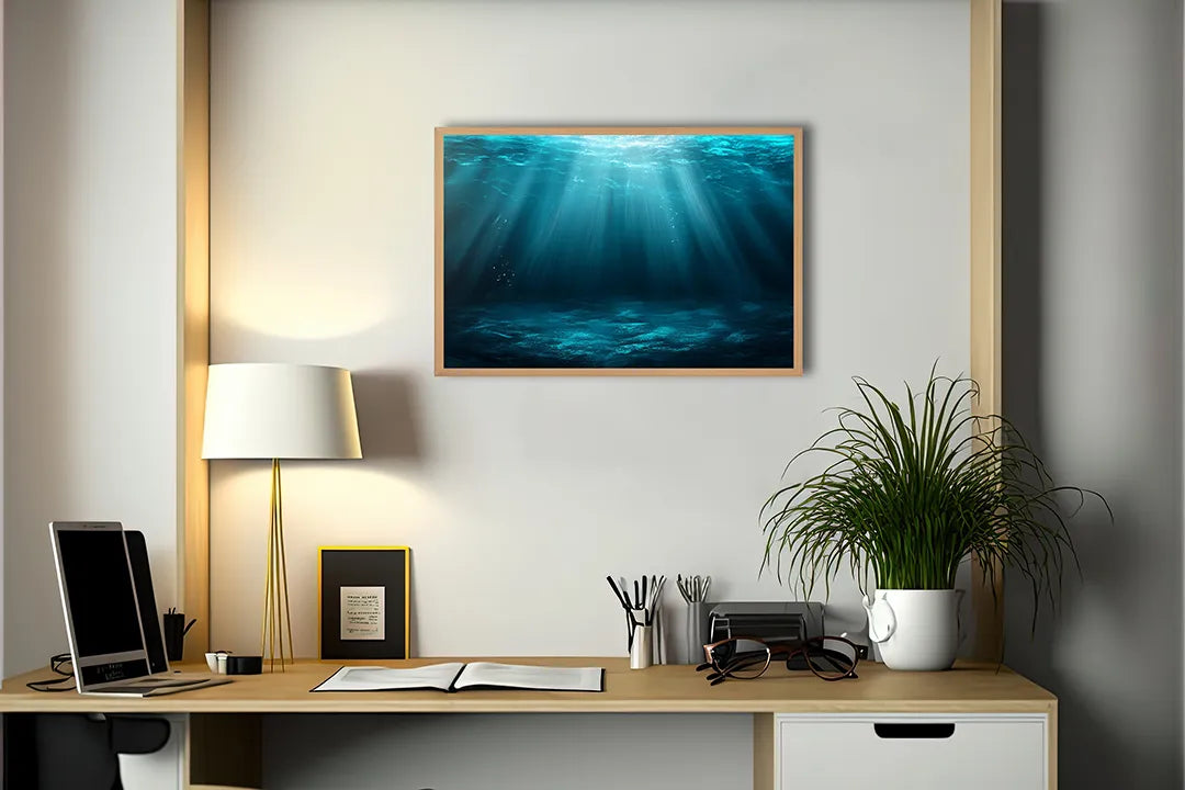 Metalen Magneetbord met hoogwaardige afbeelding van Onderwater met lichtstralen blauw voor aan de muur