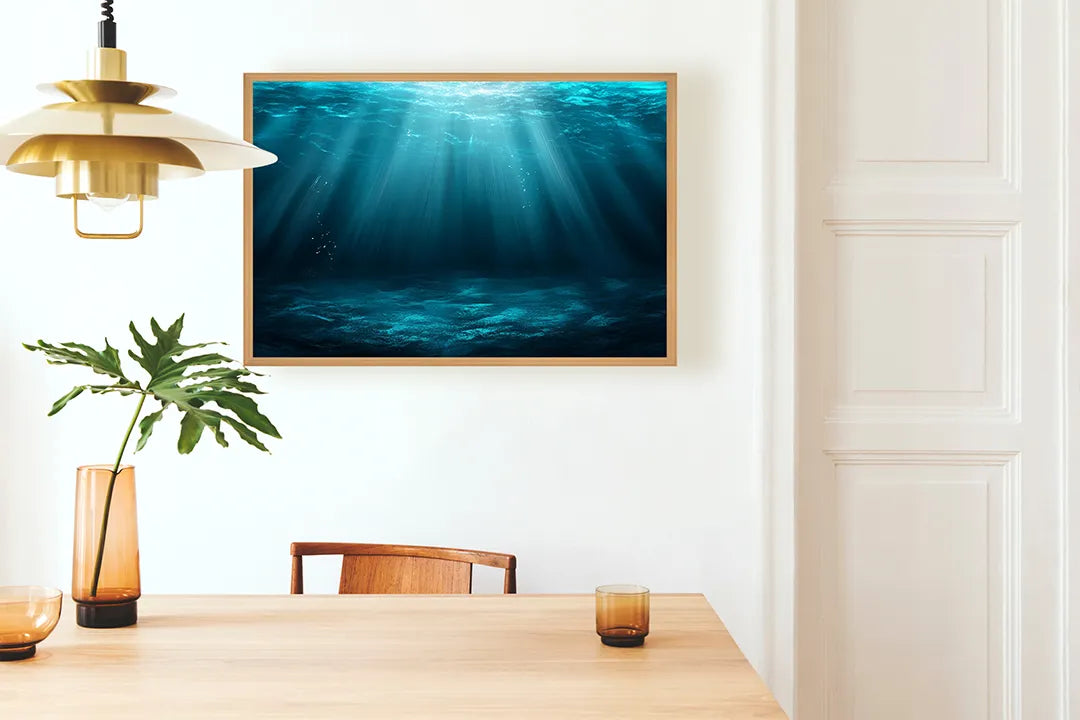 Metalen Magneetbord met hoogwaardige afbeelding van Onderwater met lichtstralen blauw voor aan de muur