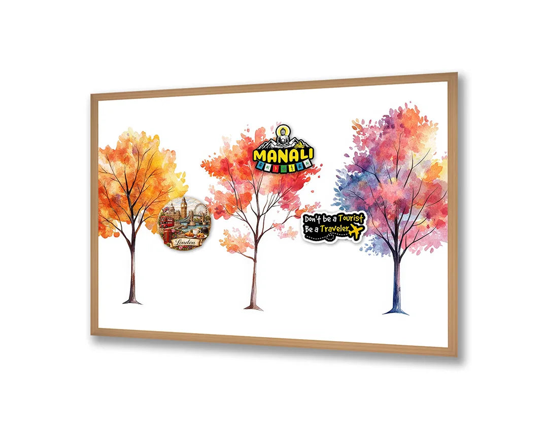 Metalen Magneetbord met hoogwaardige afbeelding van Drie herfstbomen waterkleur voor aan de muur