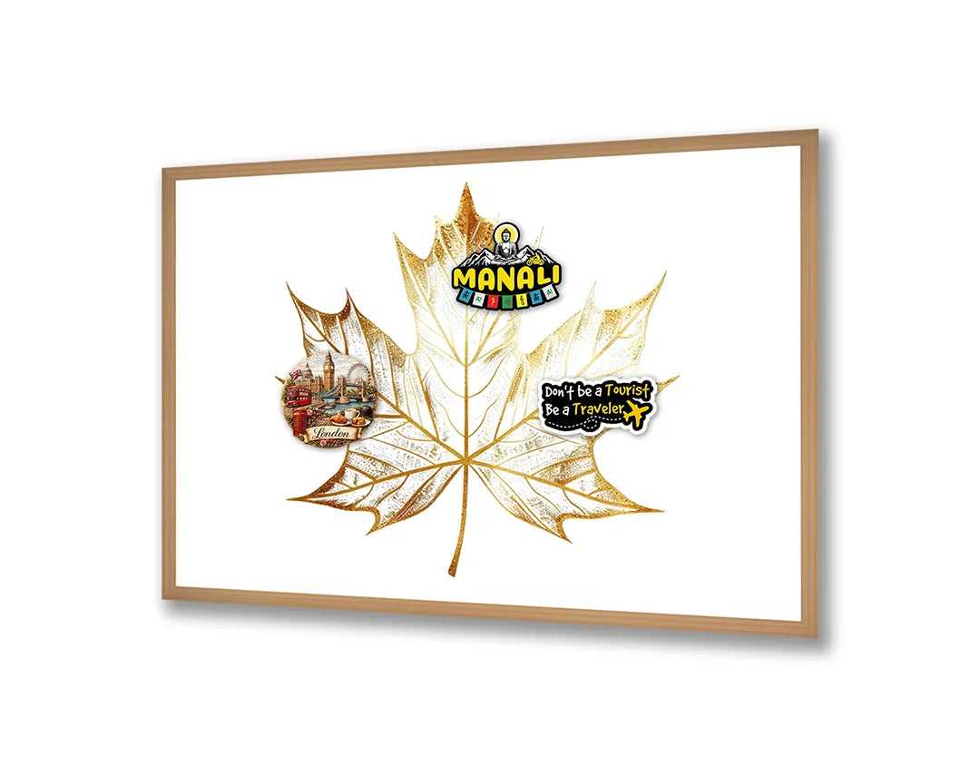 Metalen Magneetbord met hoogwaardige afbeelding van Gouden esdoornblad wit voor aan de muur