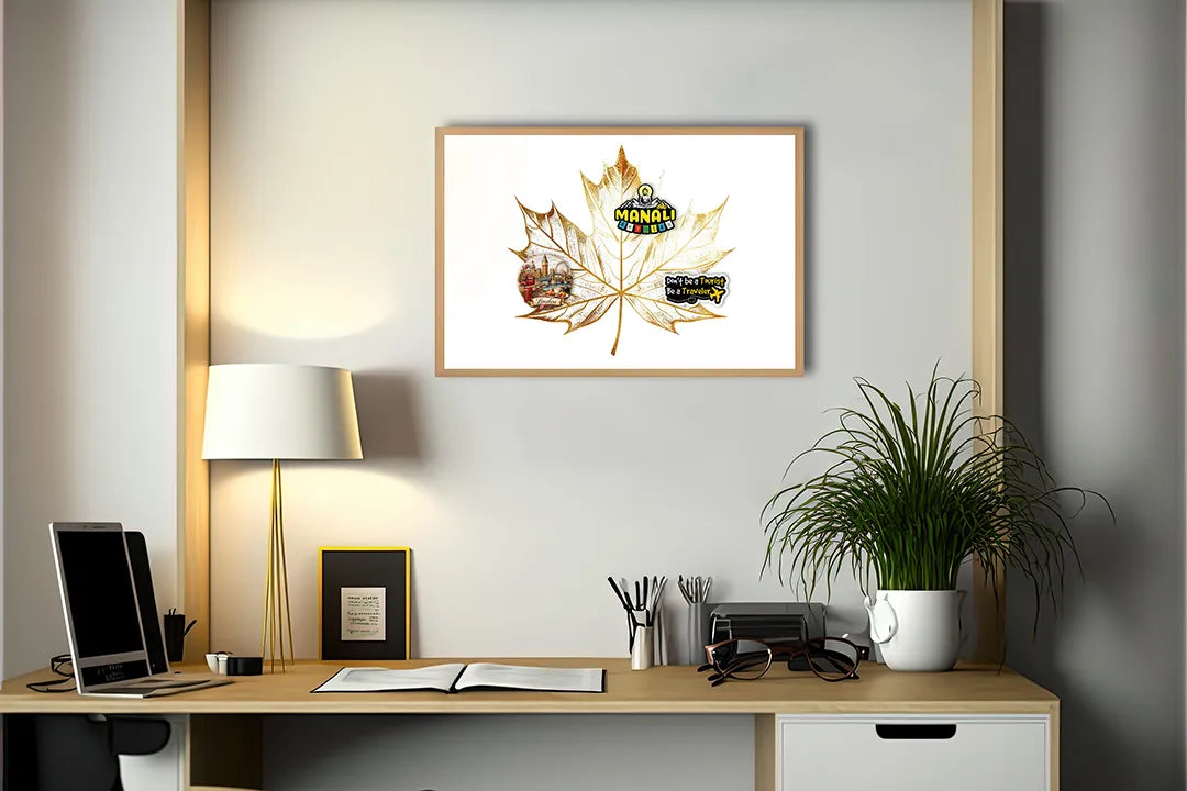 Metalen Magneetbord met hoogwaardige afbeelding van Gouden esdoornblad wit voor aan de muur