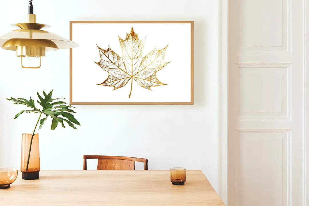 Metalen Magneetbord met hoogwaardige afbeelding van Gouden esdoornblad wit voor aan de muur