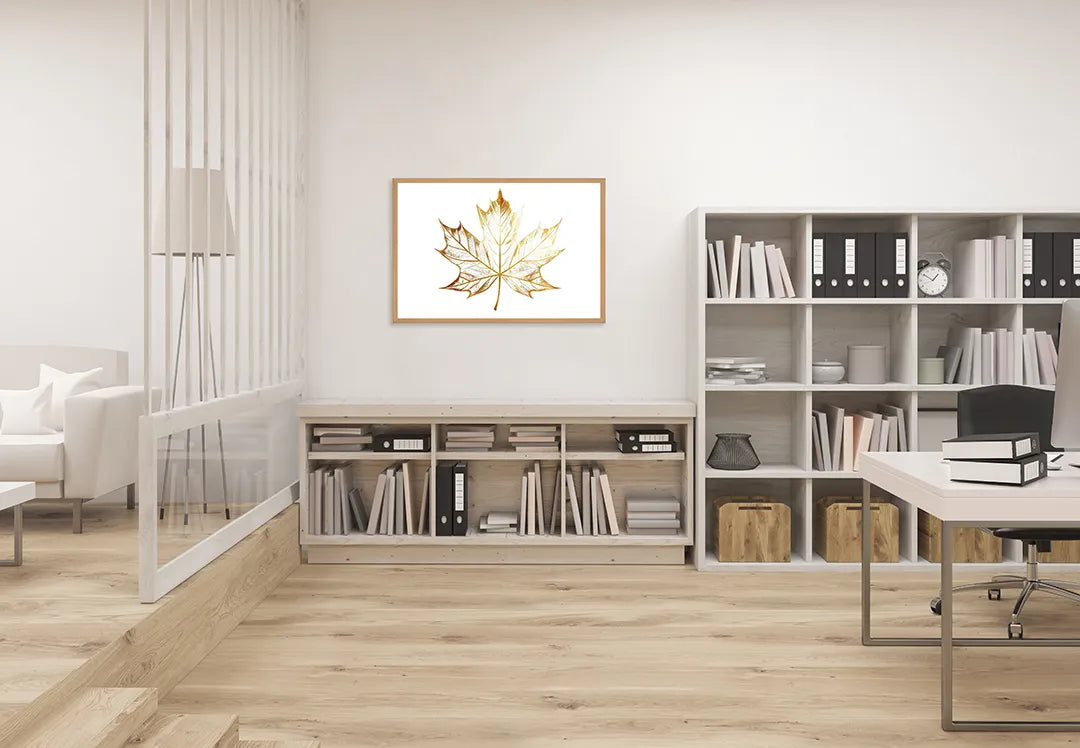 Metalen Magneetbord met hoogwaardige afbeelding van Gouden esdoornblad wit voor aan de muur