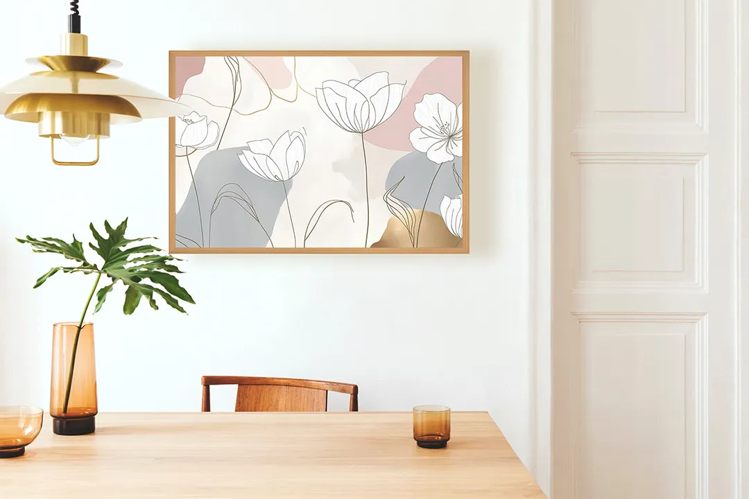 Metalen Magneetbord met hoogwaardige afbeelding van Minimalistische bloemen pastel voor aan de muur