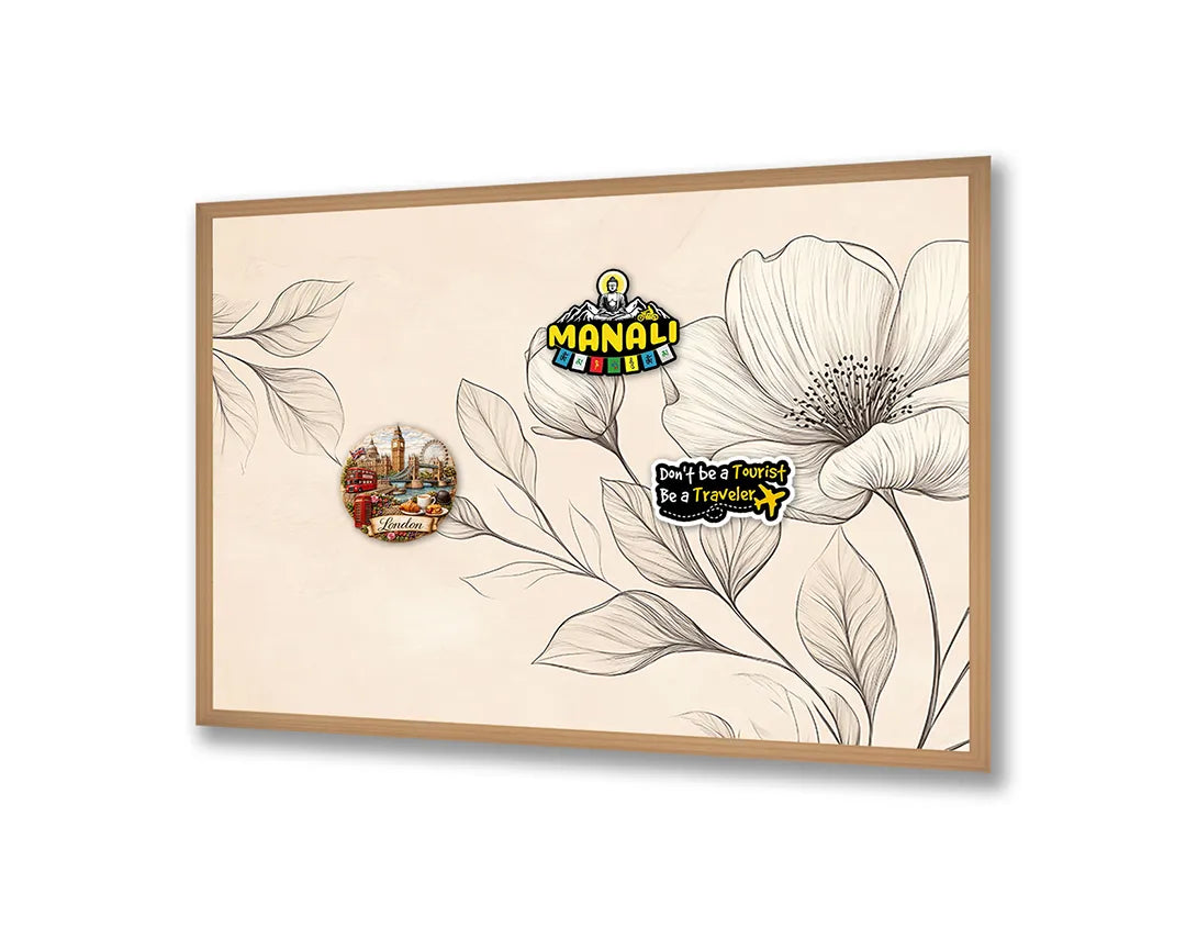 Metalen Magneetbord met hoogwaardige afbeelding van Beige bloemen illustratie voor aan de muur