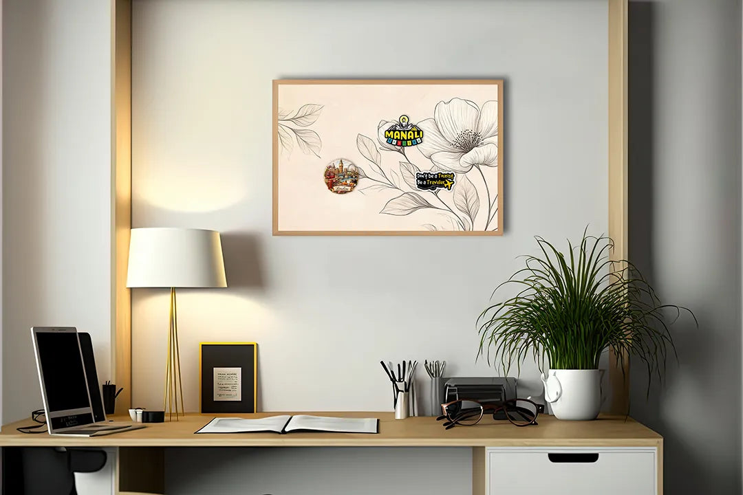 Metalen Magneetbord met hoogwaardige afbeelding van Beige bloemen illustratie voor aan de muur