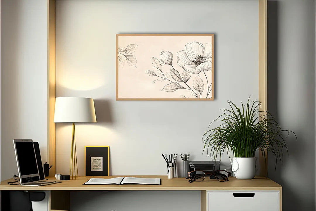 Metalen Magneetbord met hoogwaardige afbeelding van Beige bloemen illustratie voor aan de muur