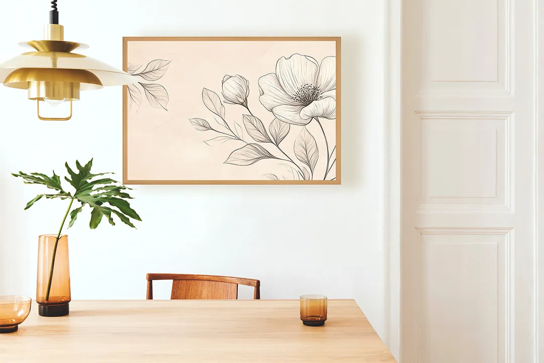 Metalen Magneetbord met hoogwaardige afbeelding van Beige bloemen illustratie voor aan de muur