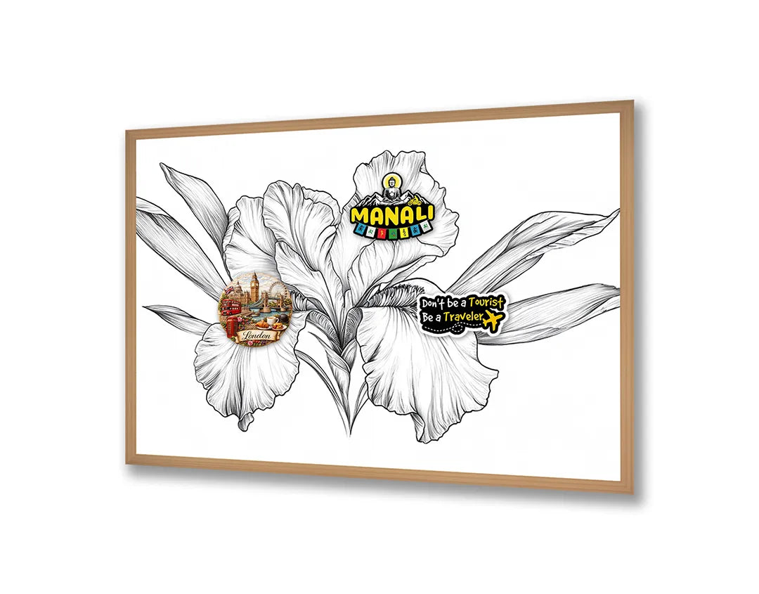 Metalen Magneetbord met hoogwaardige afbeelding van Zwart wit bloemtekening voor aan de muur