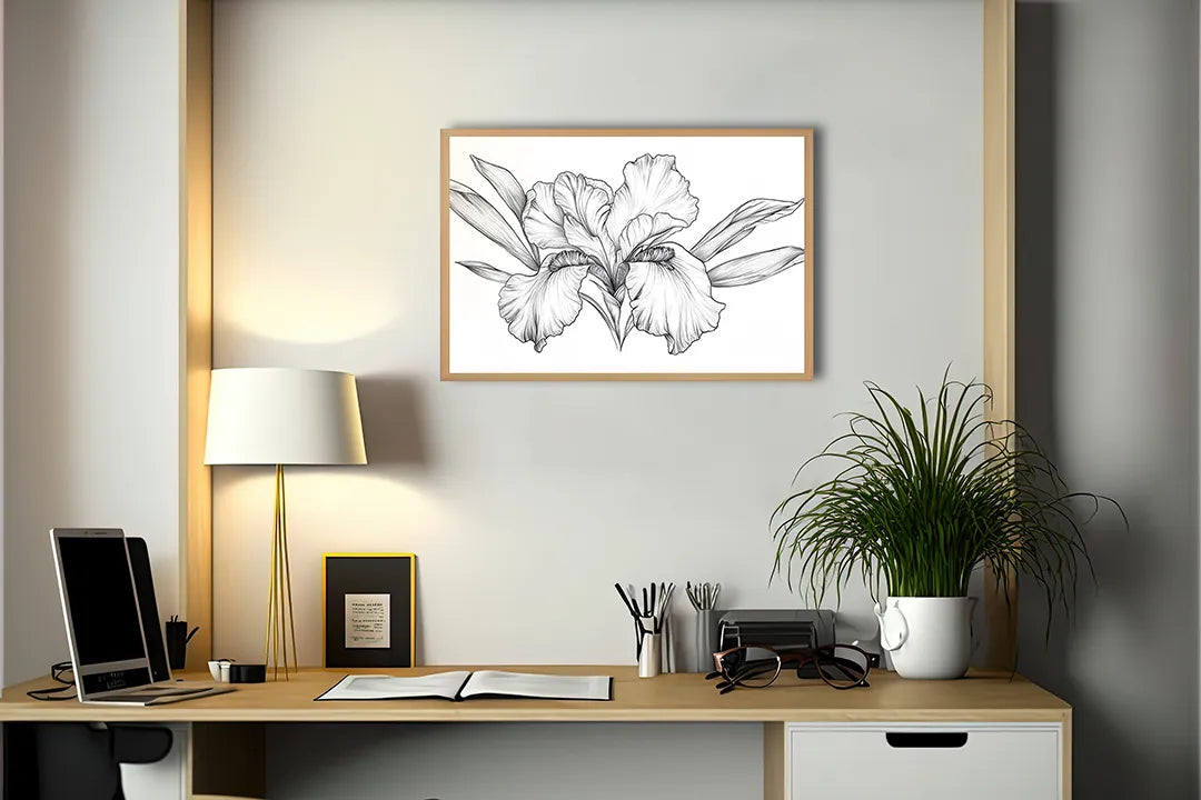 Metalen Magneetbord met hoogwaardige afbeelding van Zwart wit bloemtekening voor aan de muur