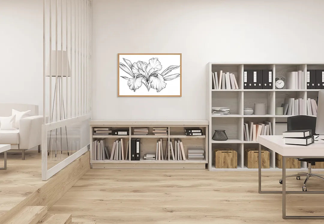 Metalen Magneetbord met hoogwaardige afbeelding van Zwart wit bloemtekening voor aan de muur