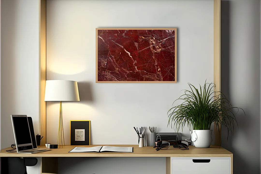 Metalen Magneetbord met afbeelding van rode marmer textuur in diep rood kleuren