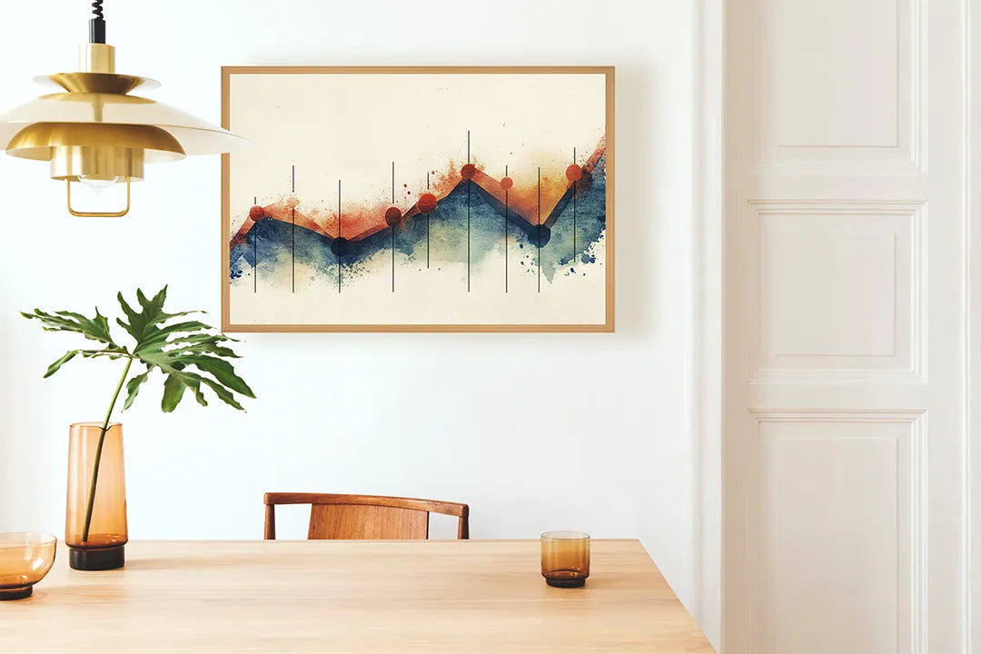 Metalen Magneetbord met hoogwaardige afbeelding van Abstracte bergen waterkleur voor aan de muur