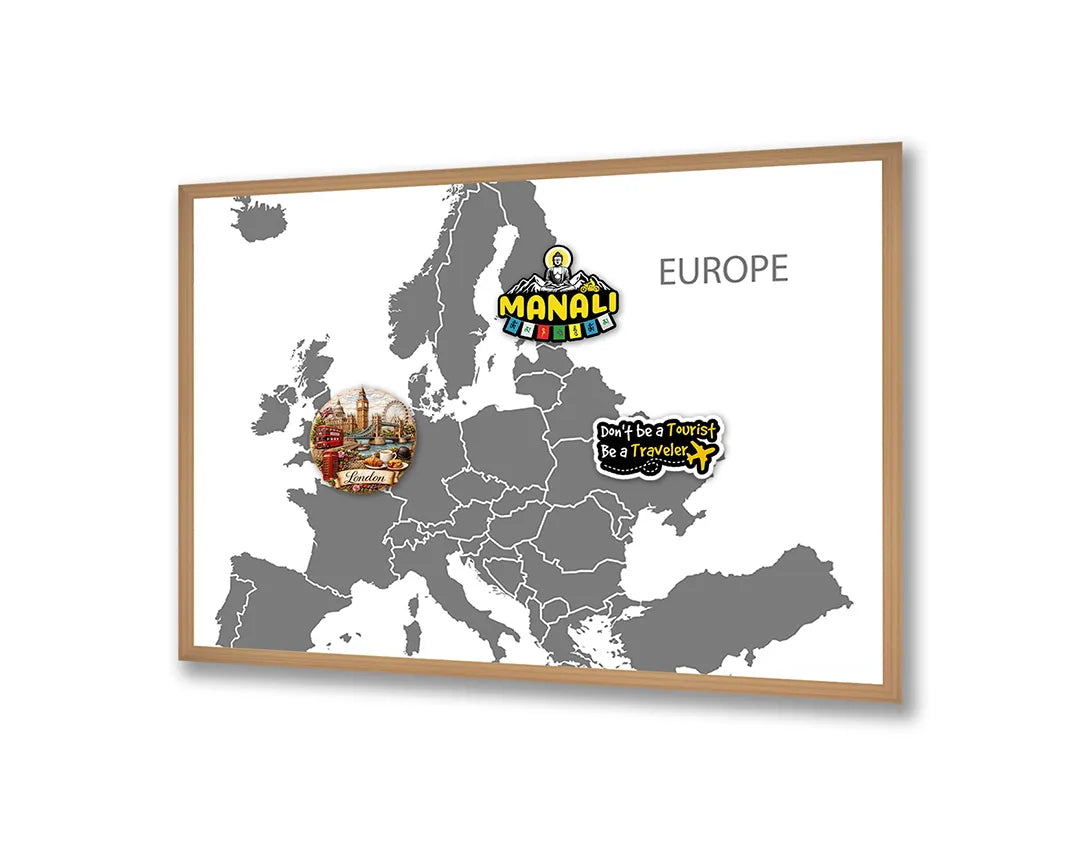 Metalen Magneetbord met afbeelding van grijze Europa landkaart in lichtgrijs kleuren