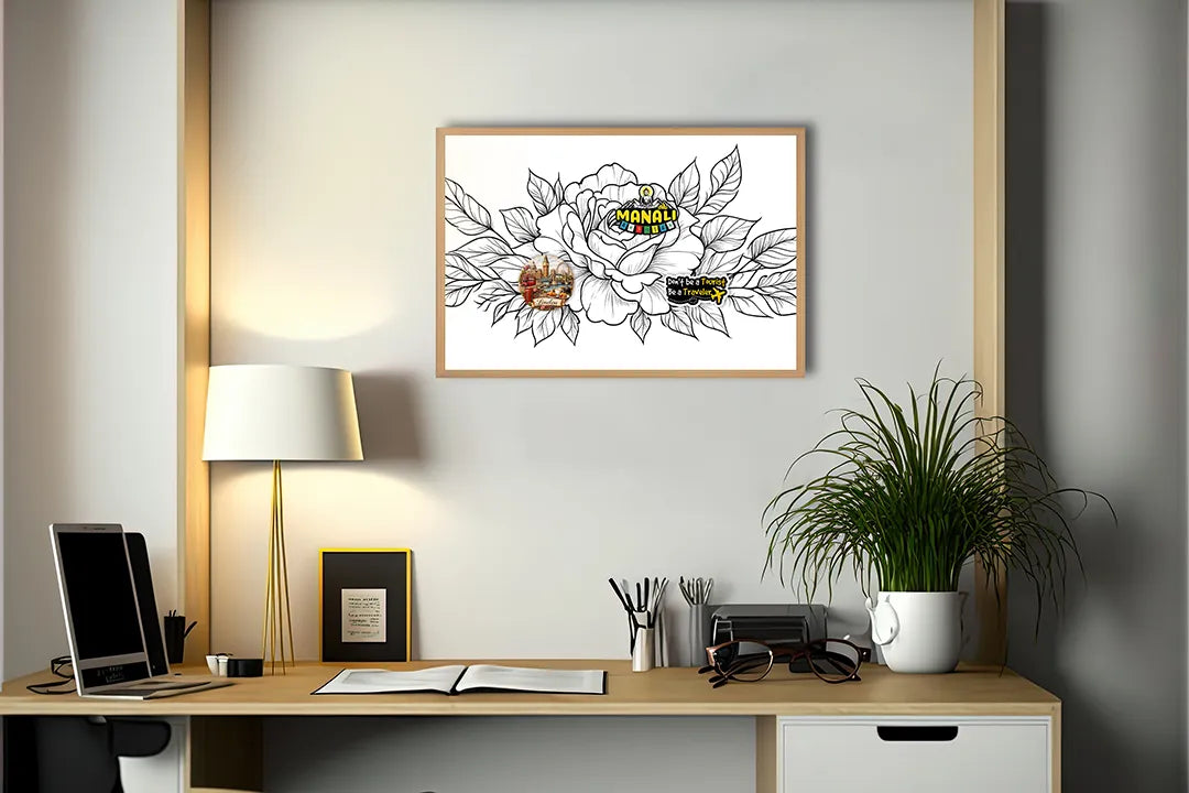 Metalen Magneetbord met hoogwaardige afbeelding van Rozentekening zwart wit voor aan de muur
