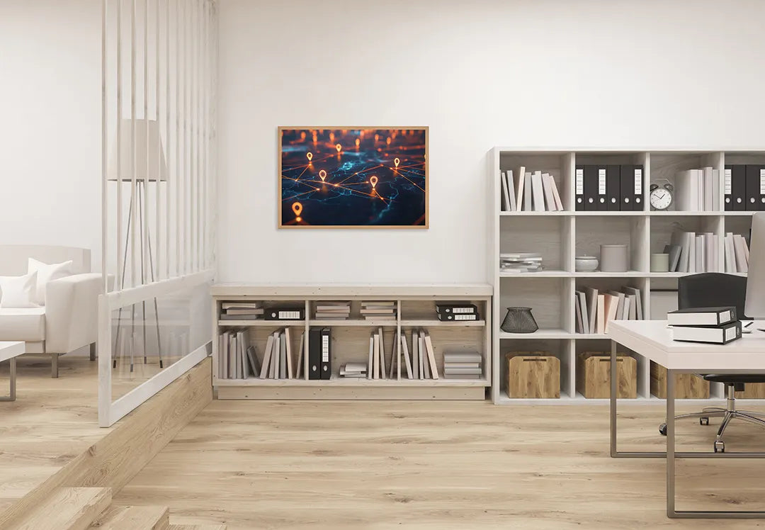 Metalen Magneetbord met hoogwaardige afbeelding van Digitale wereldkaart lichtjes voor aan de muur