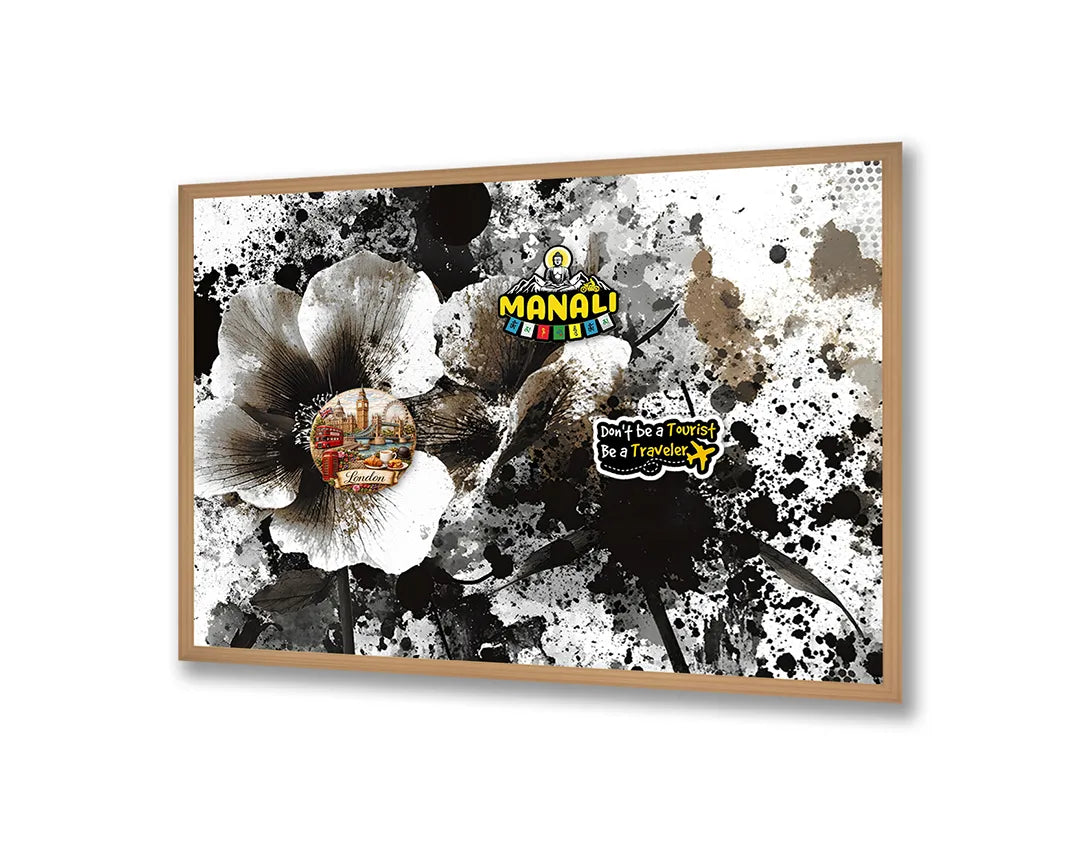 Metalen Magneetbord met hoogwaardige afbeelding van Zwarte inkt bloem spatten voor aan de muur