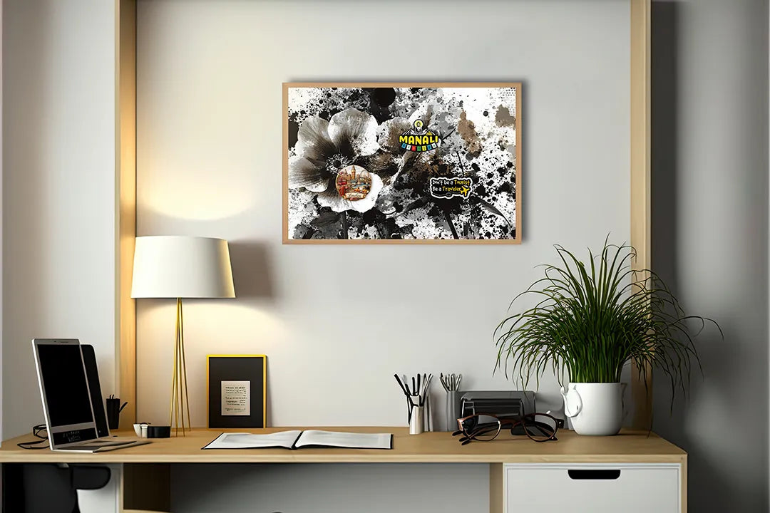 Metalen Magneetbord met hoogwaardige afbeelding van Zwarte inkt bloem spatten voor aan de muur