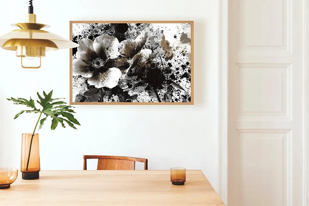 Metalen Magneetbord met hoogwaardige afbeelding van Zwarte inkt bloem spatten voor aan de muur