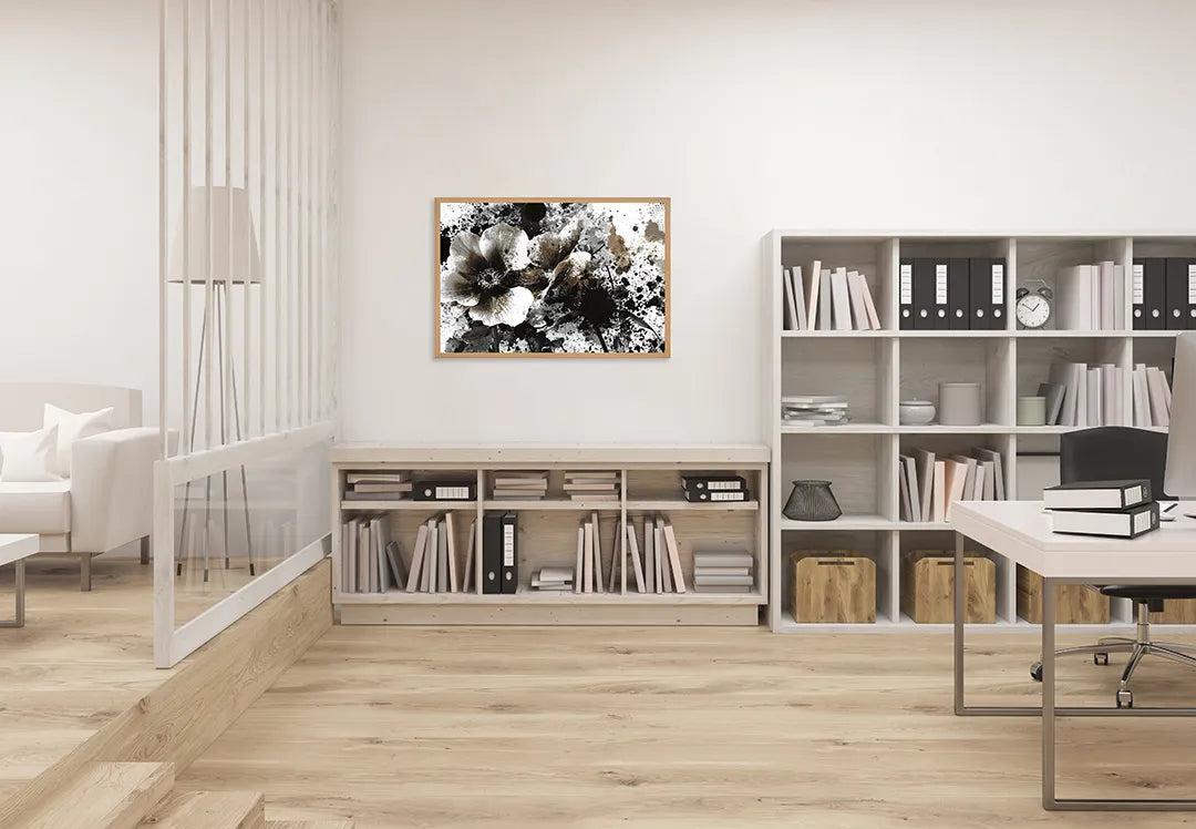 Metalen Magneetbord met hoogwaardige afbeelding van Zwarte inkt bloem spatten voor aan de muur