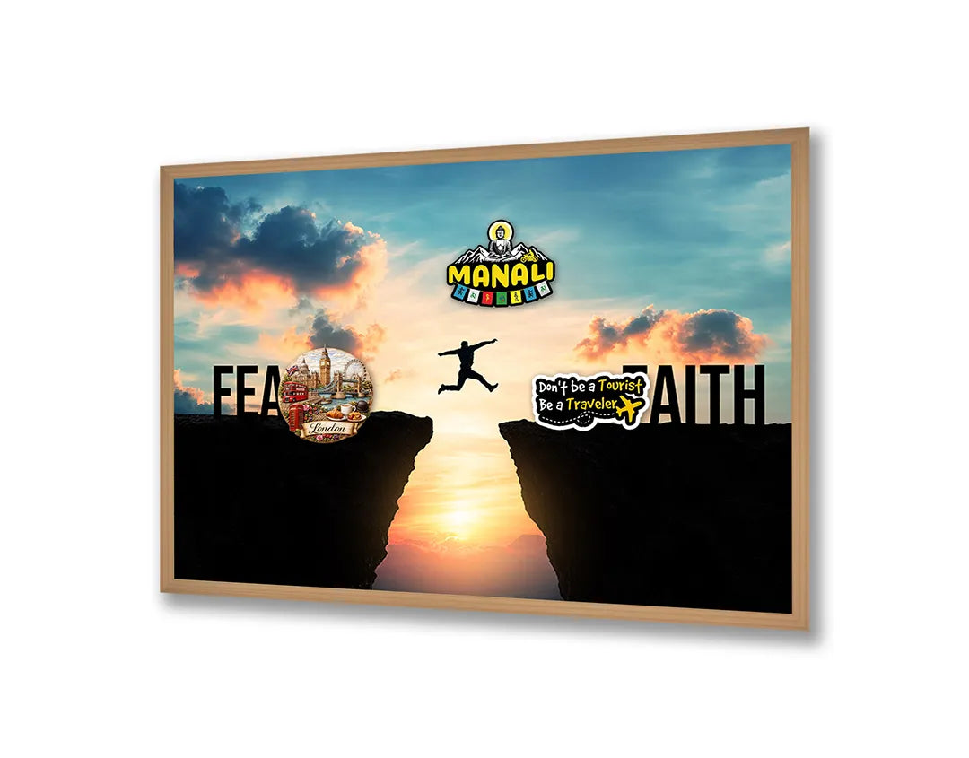 Metalen Magneetbord met hoogwaardige afbeelding van Silhouet sprong fear faith voor aan de muur