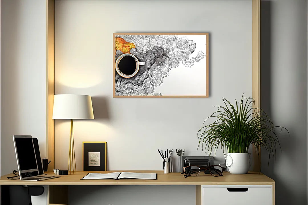 Metalen Magneetbord met hoogwaardige afbeelding van Koffiekopje doodle kunst voor aan de muur
