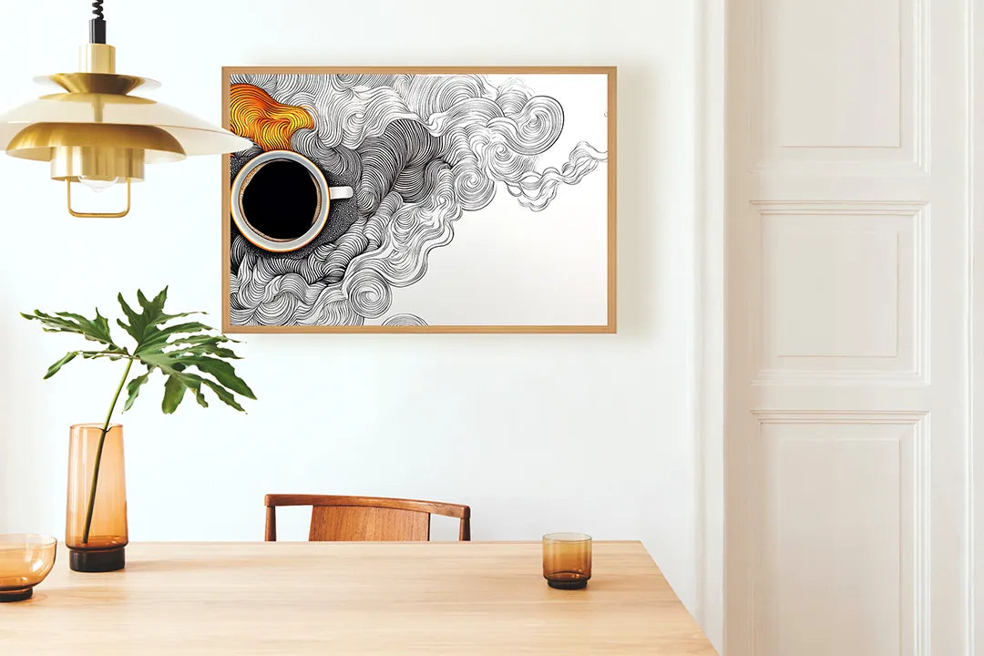 Metalen Magneetbord met hoogwaardige afbeelding van Koffiekopje doodle kunst voor aan de muur
