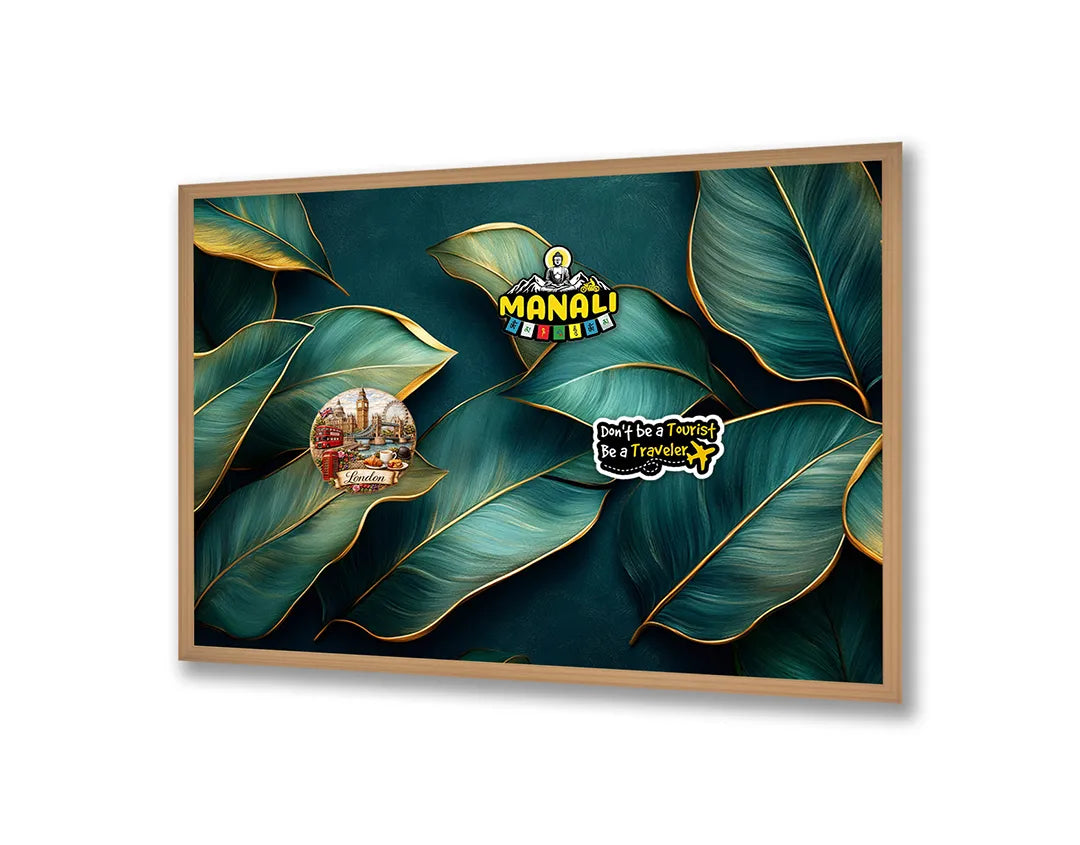 Metalen Magneetbord met hoogwaardige afbeelding van Gouden groene bladeren voor aan de muur