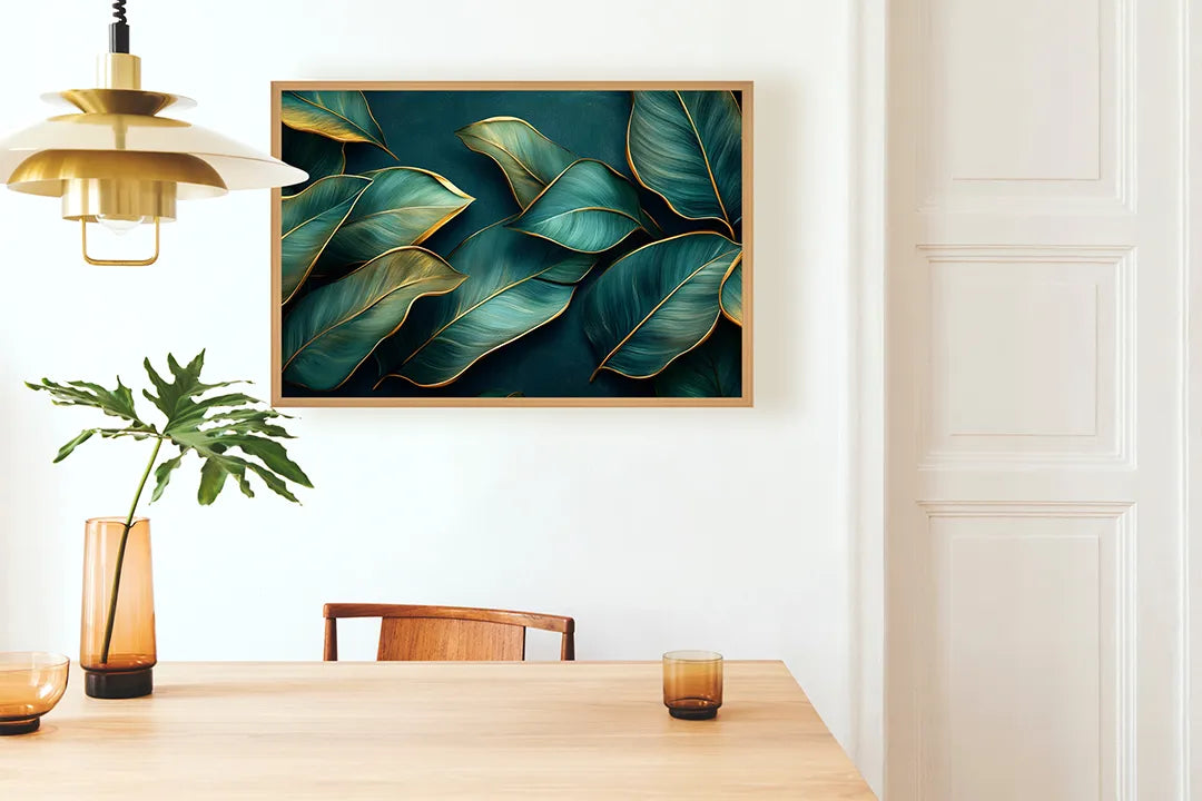 Metalen Magneetbord met hoogwaardige afbeelding van Gouden groene bladeren voor aan de muur