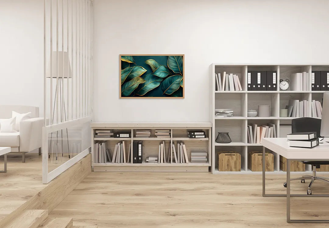 Metalen Magneetbord met hoogwaardige afbeelding van Gouden groene bladeren voor aan de muur