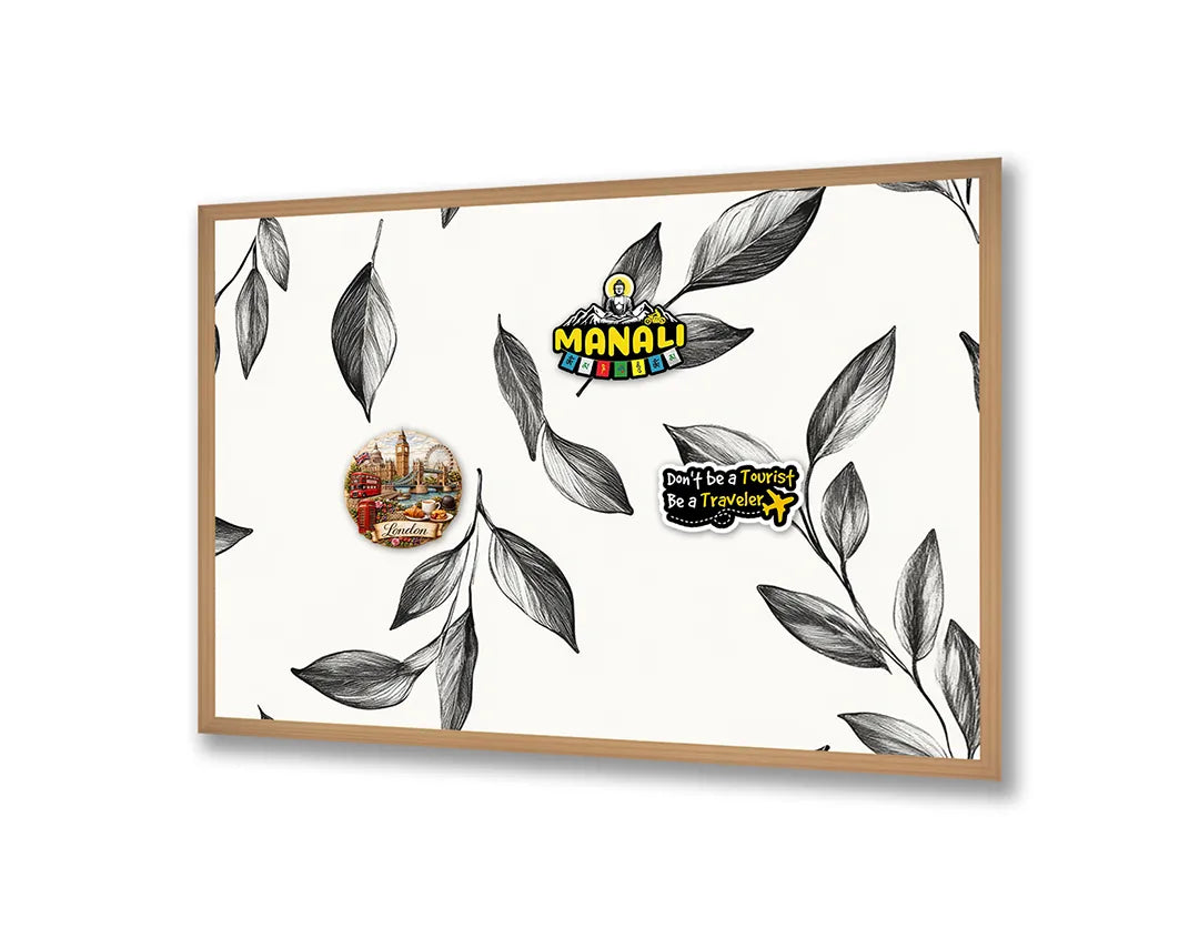 Metalen Magneetbord met hoogwaardige afbeelding van Zwart wit bladeren patroon voor aan de muur