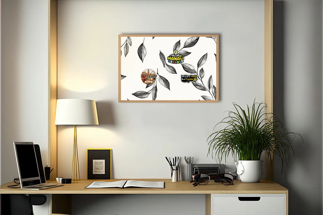 Metalen Magneetbord met hoogwaardige afbeelding van Zwart wit bladeren patroon voor aan de muur