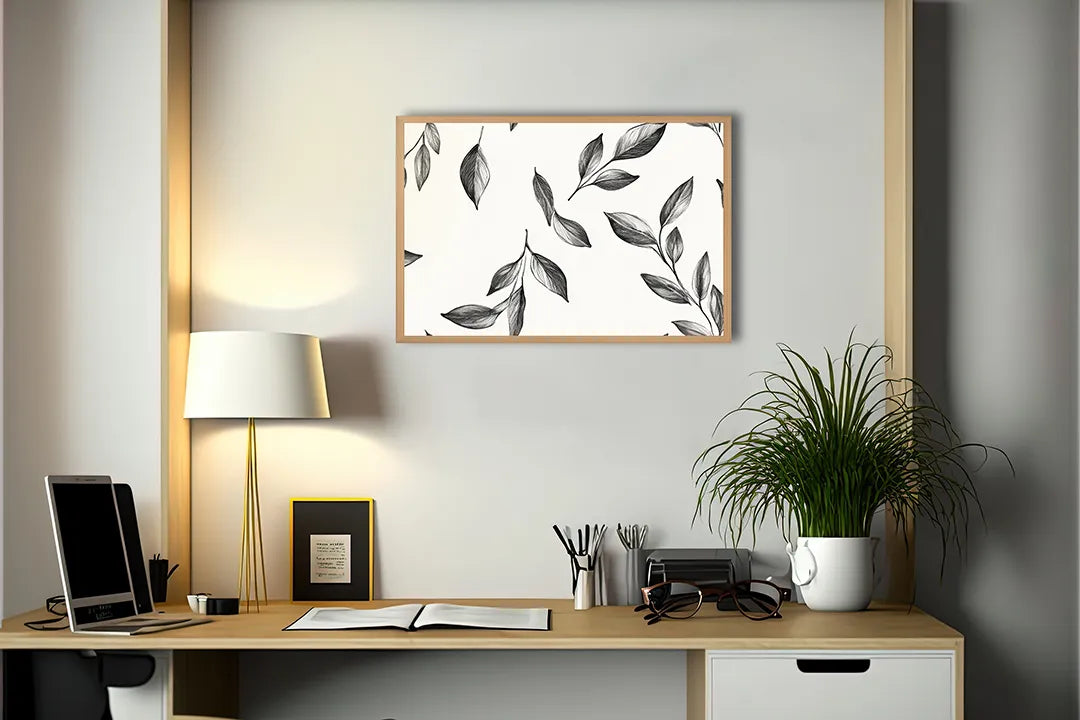 Metalen Magneetbord met hoogwaardige afbeelding van Zwart wit bladeren patroon voor aan de muur