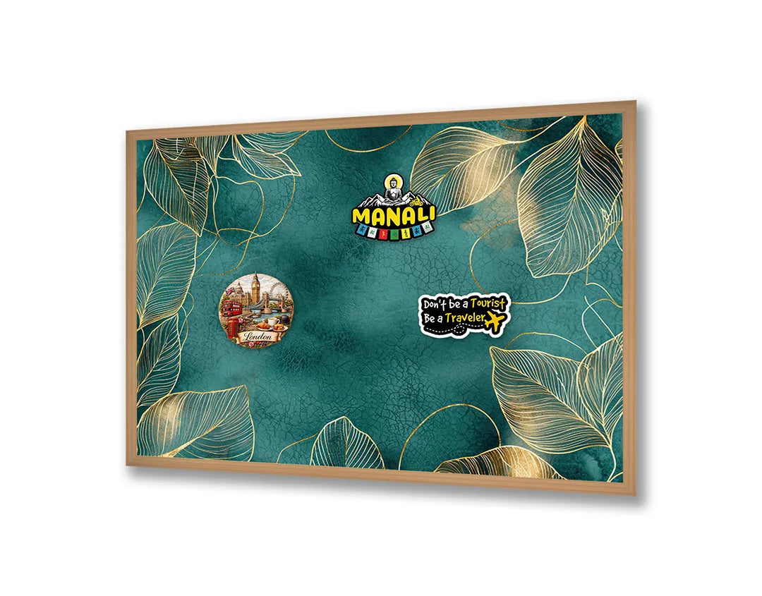 Metalen Magneetbord met hoogwaardige afbeelding van Gouden bladeren op donkergroen voor aan de muur