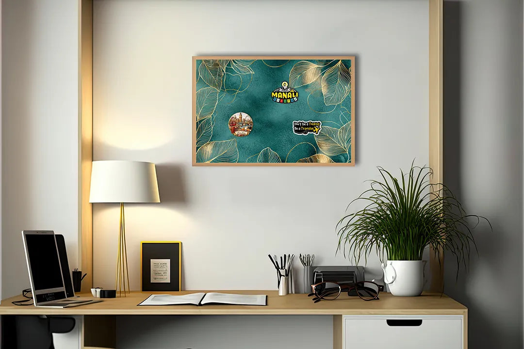 Metalen Magneetbord met hoogwaardige afbeelding van Gouden bladeren op donkergroen voor aan de muur
