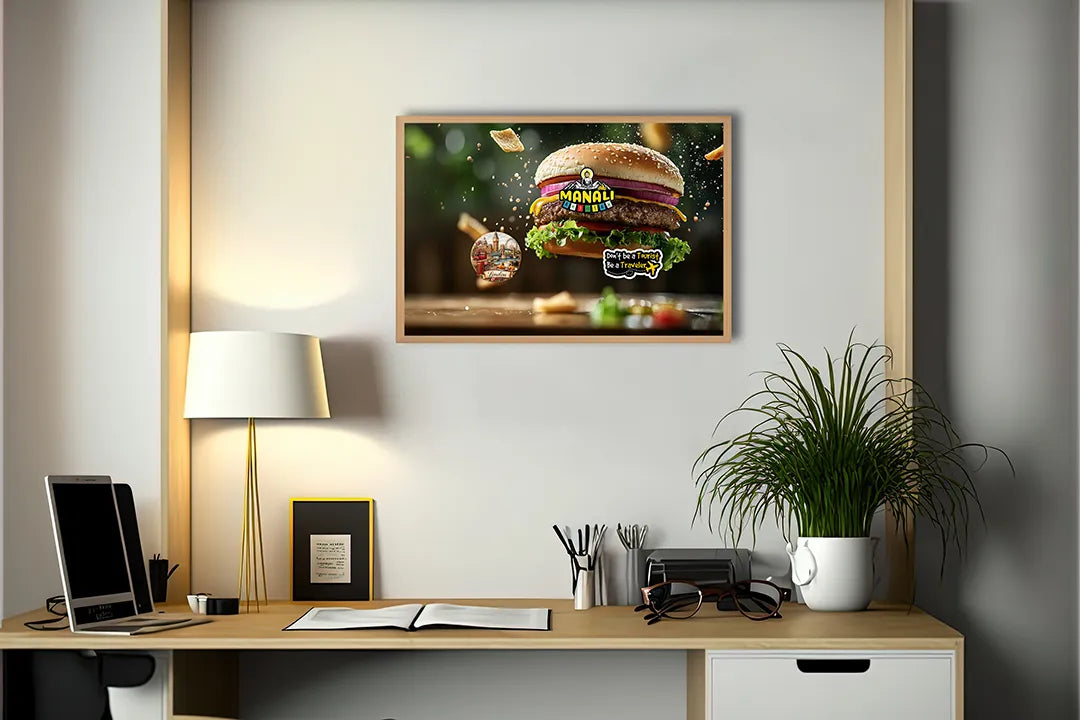 Metalen Magneetbord met hoogwaardige afbeelding van Vliegende hamburger ingredienten voor aan de muur
