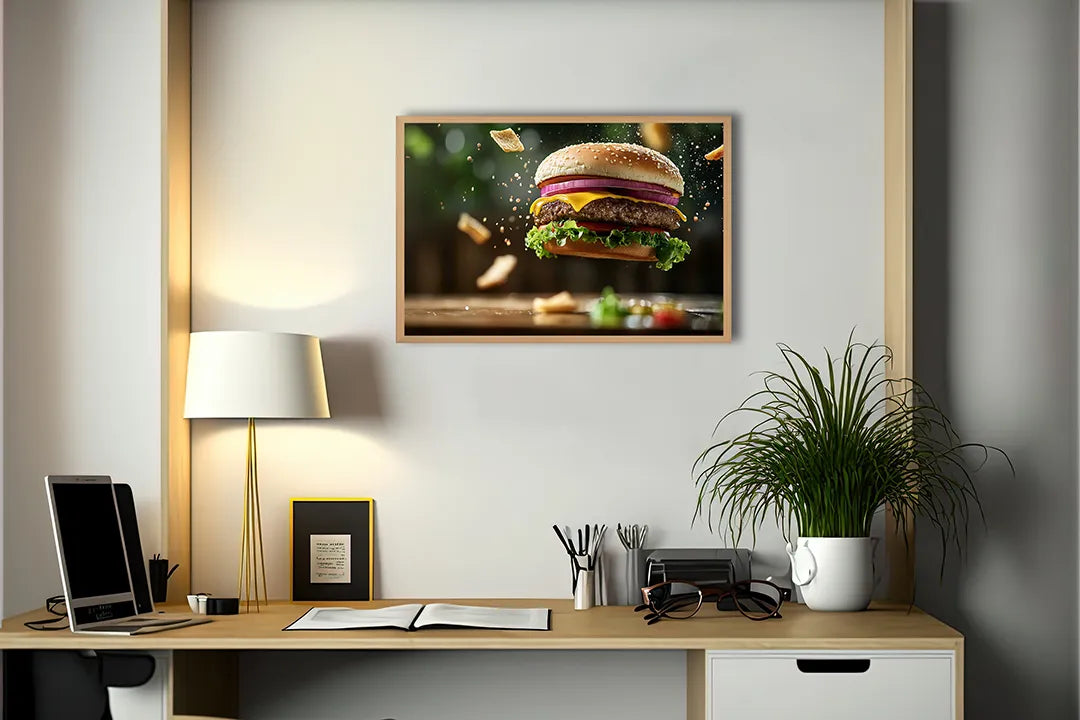 Metalen Magneetbord met hoogwaardige afbeelding van Vliegende hamburger ingredienten voor aan de muur