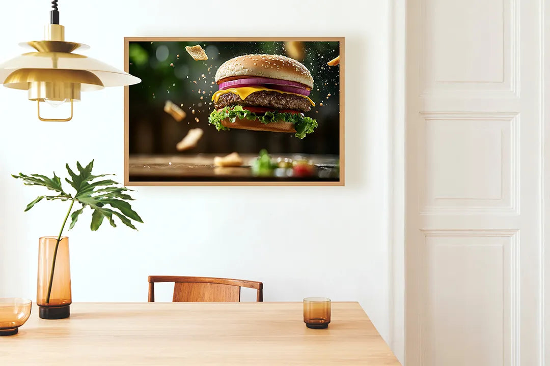 Metalen Magneetbord met hoogwaardige afbeelding van Vliegende hamburger ingredienten voor aan de muur