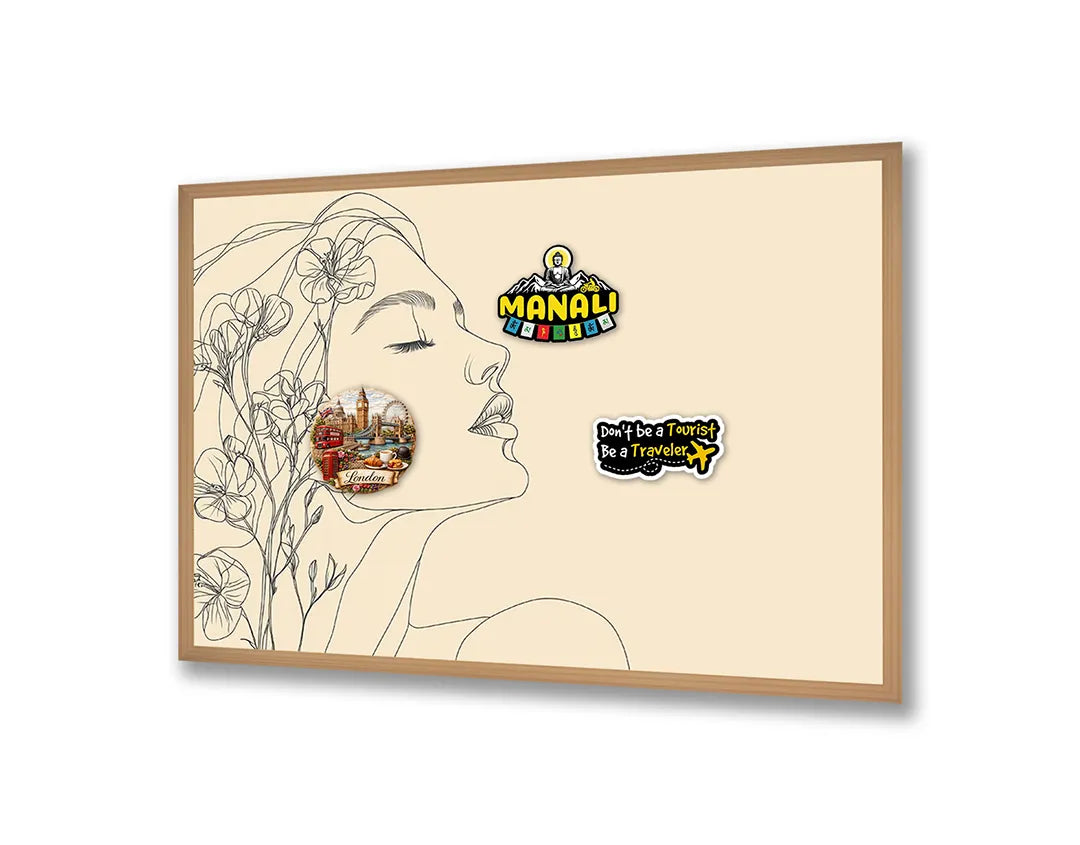 Metalen Magneetbord met hoogwaardige afbeelding van Minimalistisch vrouwengezicht bloemen voor aan de muur