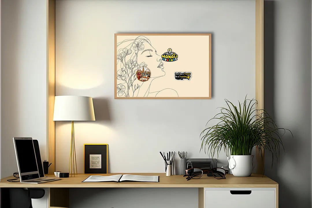 Metalen Magneetbord met hoogwaardige afbeelding van Minimalistisch vrouwengezicht bloemen voor aan de muur