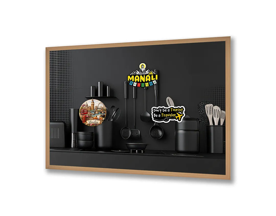 Metalen Magneetbord met hoogwaardige afbeelding van Zwart keukengerei plank voor aan de muur