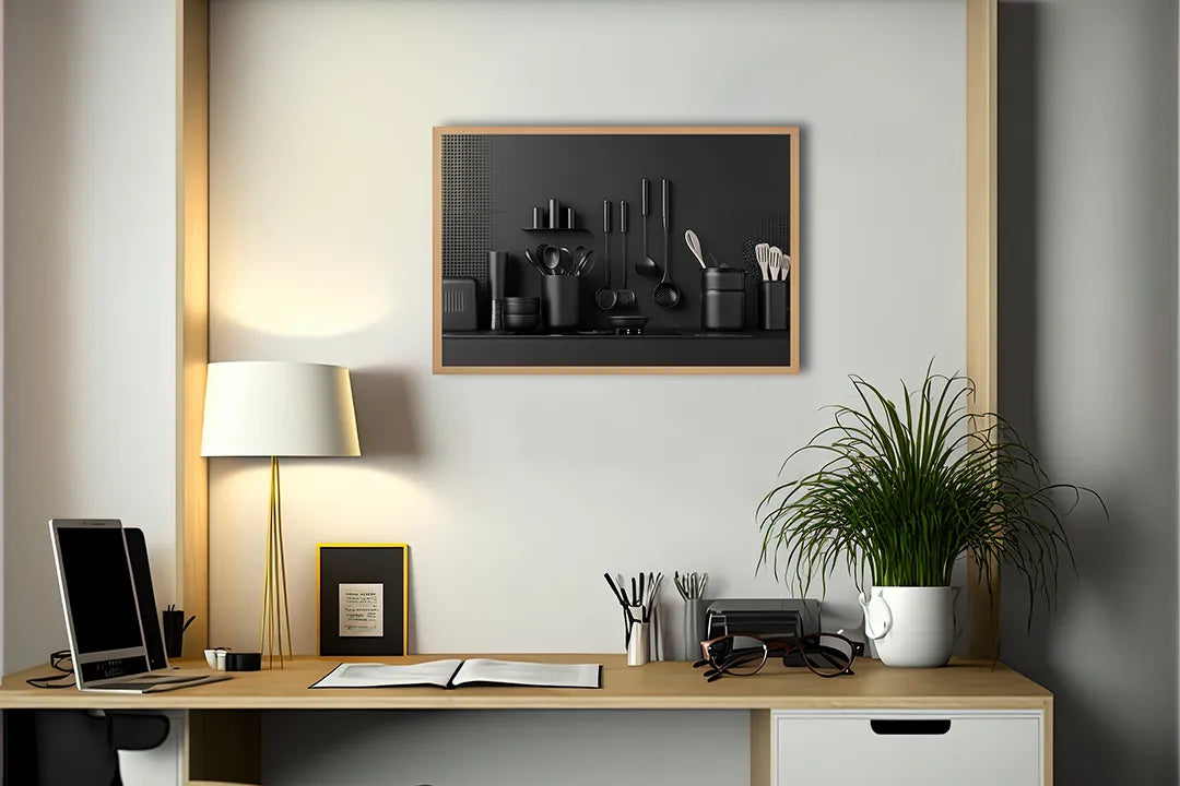Metalen Magneetbord met hoogwaardige afbeelding van Zwart keukengerei plank voor aan de muur